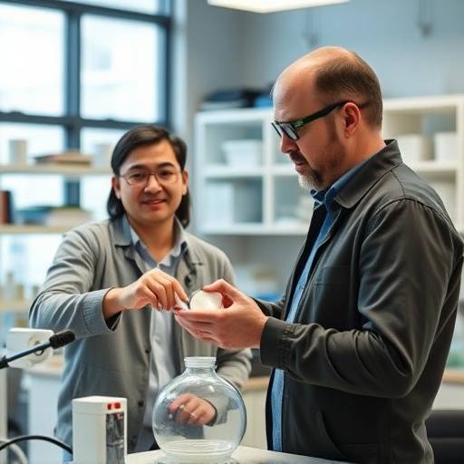 A tutor explaining a science concept to a student in a lab setting