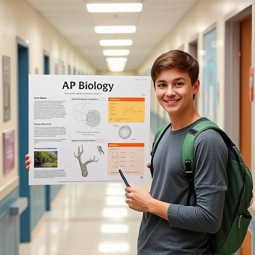 David presenting a poster on his AP Biology research project.