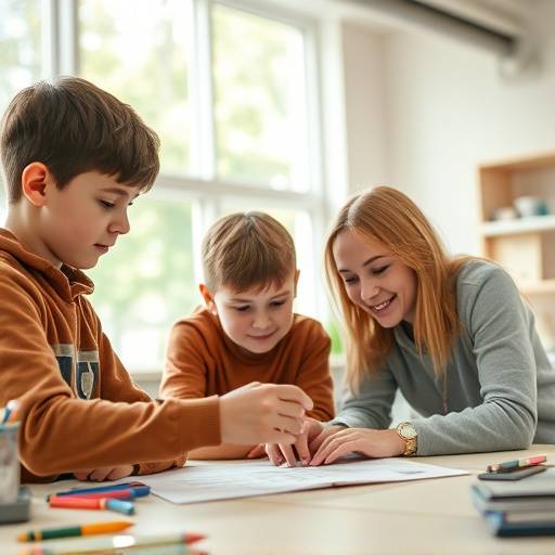 Two students working together on a math problem with a tutor